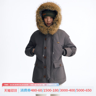 江南先生NewJNXS可拆卸毛领工装外套保暖中长款收腰连帽棉服秋冬