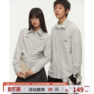 江南先生NewJNXS绣花长短款 复古格纹衬衣春男女情侣休闲绣花衬衫