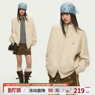 毛衣春含羊毛针织衫 江南先生NewJNXS素色刺绣开衫 王橹杰同款