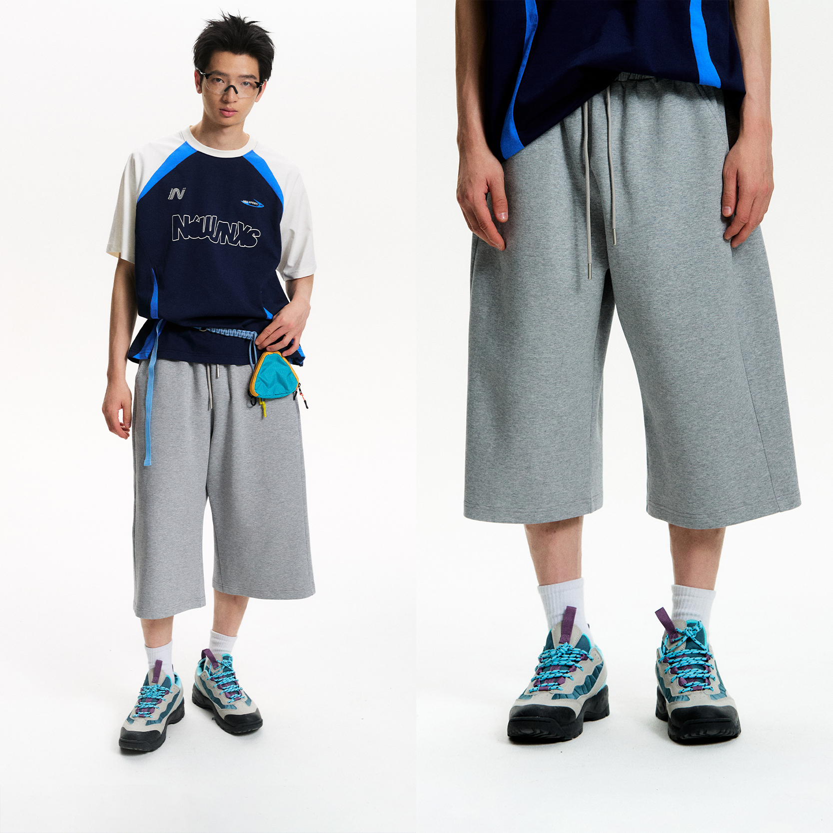 江南先生NewJNXS美式复古320G果冻空气棉七分裤夏情侣宽松中长裤