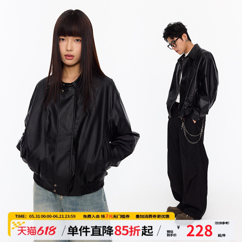 江南先生NewJNXS美式复古分割结构PU皮衣夹克春秋男女休闲潮外套