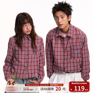 秋情侣款 衬衫 衬衣 复古格纹拼接立体绣花长袖 江南先生NewJNXS美式