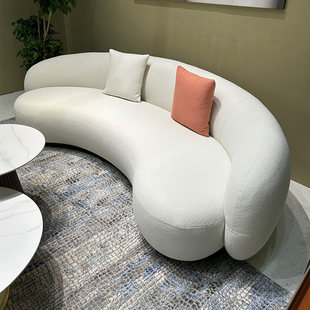 现代简约弧形沙发售楼部图书馆腰果沙发奶油风休息区沙发组合定制