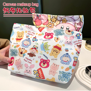 拉链帆布化妆包大容量收纳包旅游便携可爱卡通学生洗漱包少女心软