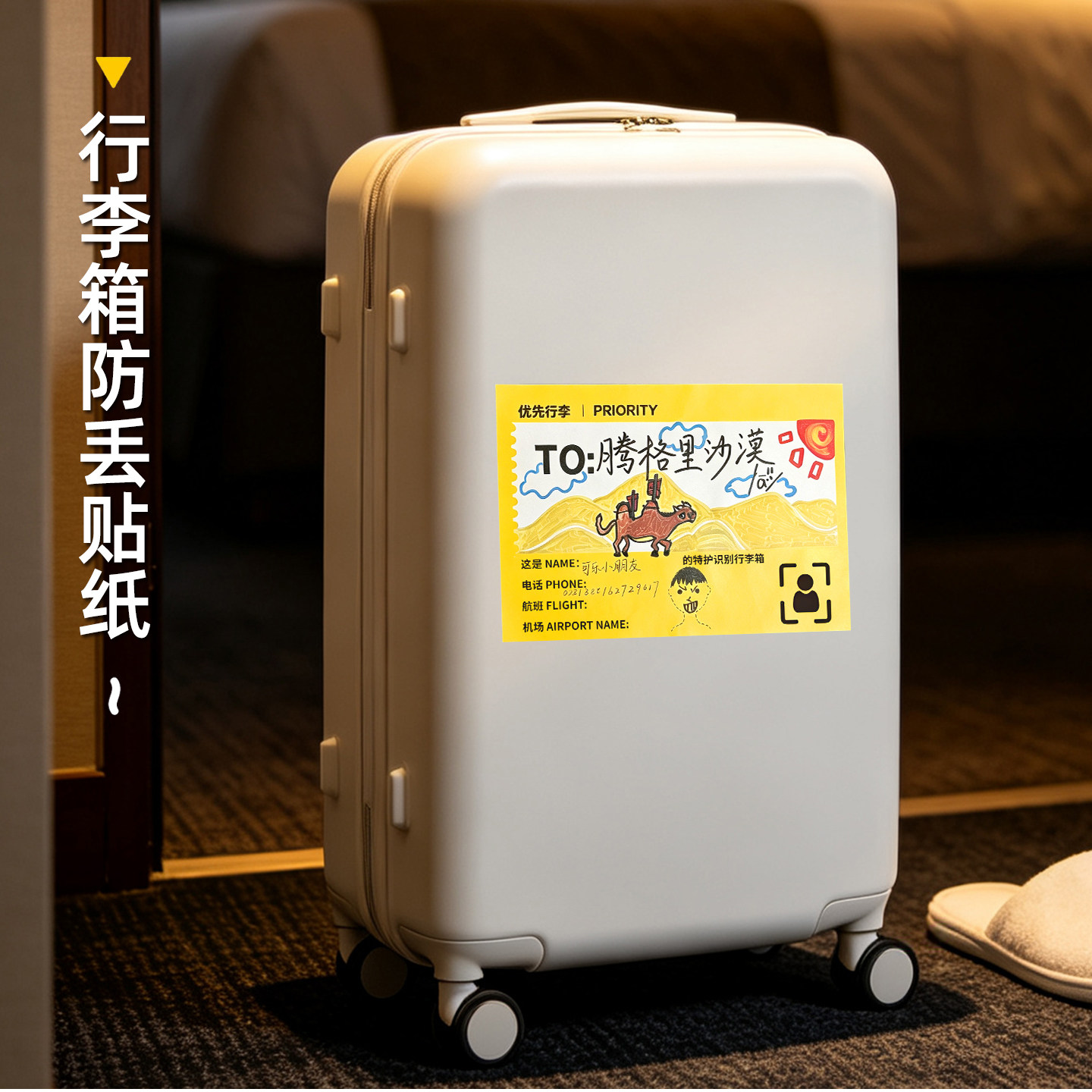 醒目防丢行李箱贴纸登机箱标签不干胶贴出国托运写姓名防水旅游图片