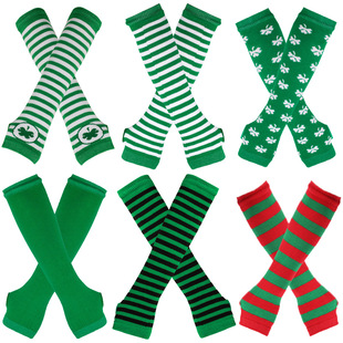 爱尔兰节绿色长手套露指女长款腕套男款圣帕特里克节三叶草手臂套