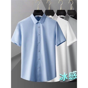 寸衫 商务打底正装 衬衫 短袖 夏季 冰丝捡漏衬衣薄款 垂感弹力男士