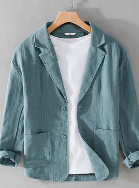 春秋简约西服男士棉麻商务休闲便西潮流帅气亚麻西装男装单西外套