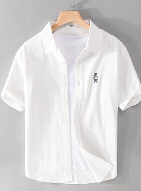 夏季简约纯棉短袖男装衬衫宽松休