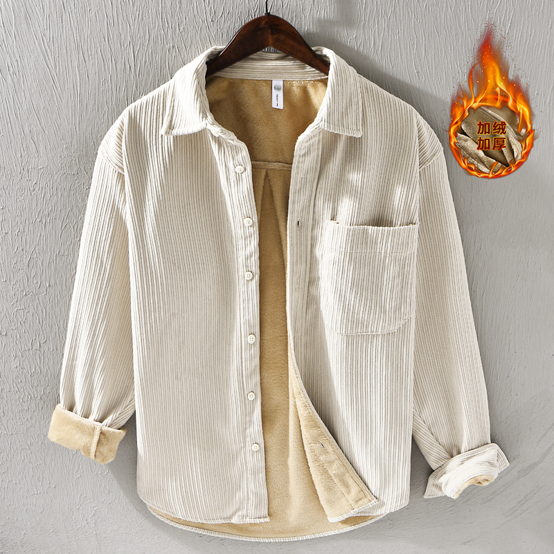 冬季加厚加绒衬衫男装宽松休闲保暖上衣男青年灯芯绒长袖百搭衬衣