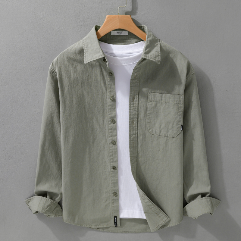 男士全棉长袖纯色衬衫春秋季休闲百搭彩色衬衣青年都市简约打底衫