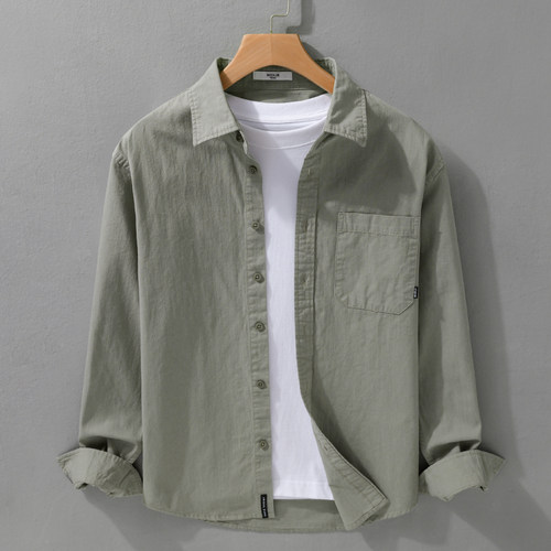 男士全棉长袖纯色衬衫春秋季休闲百搭彩色衬衣青年都市简约打底衫