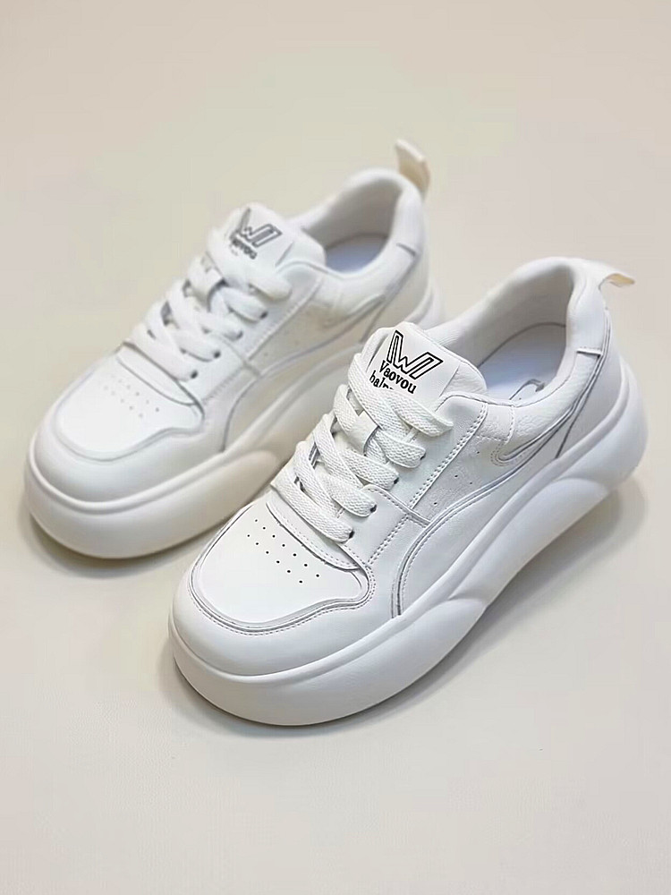 春季新款厚底小白鞋女真皮百搭小个子松糕鞋轻便运动休闲平底板鞋,女鞋,时尚休闲鞋,淘宝优惠券,粉丝福利购,淘宝优惠卷