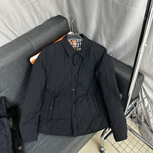 2025秋冬新款 棉服商务潮流翻领菱形百搭休闲外套轻薄夹克棉衣 男士