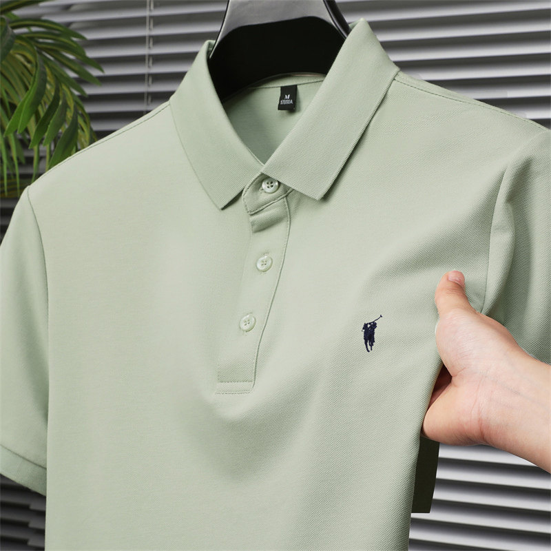 Paul POLO shirt, short sleeve, men's solid color cotton small horse label embroidered lapel T-shirt, Korean version youth slimming style, cool and stylish thumbnail 2