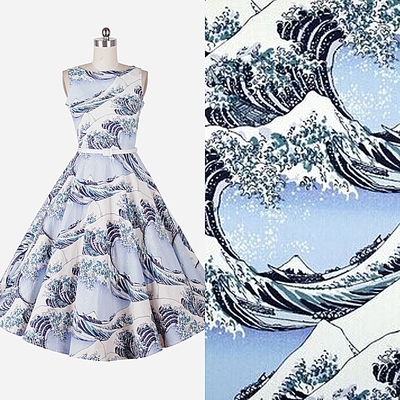 复古风海浪全棉印花服装手工diy