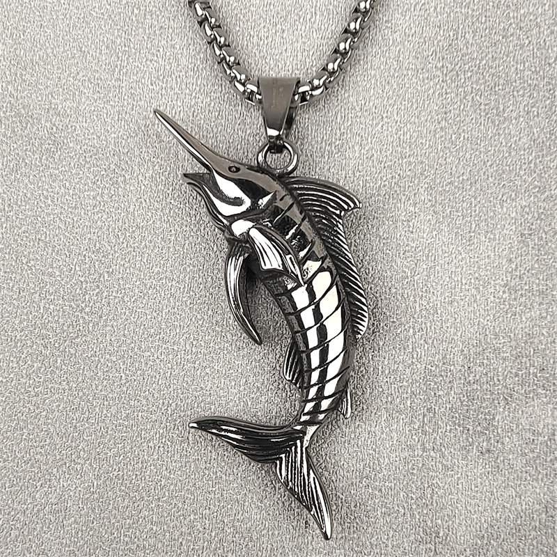 复古钛钢吊坠男士立体金枪鱼项链海洋个性潮流嘻哈摇百搭配饰品