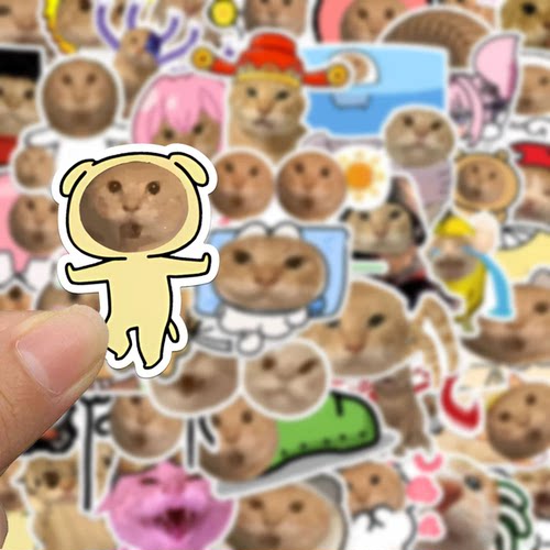 64张耄耋猫网红梗魔性表情包涂鸦贴行箱笔记本电脑ipad手机贴纸