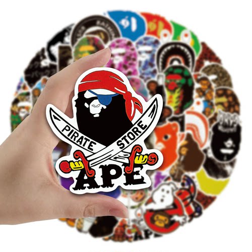 50张BAPE魔性恶搞logo潮牌涂鸦贴行箱笔记本电脑ipad手机贴纸