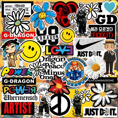 30枚小雏菊GD权志龙网红涂鸦贴李箱笔记本电脑ipad手机贴纸防水