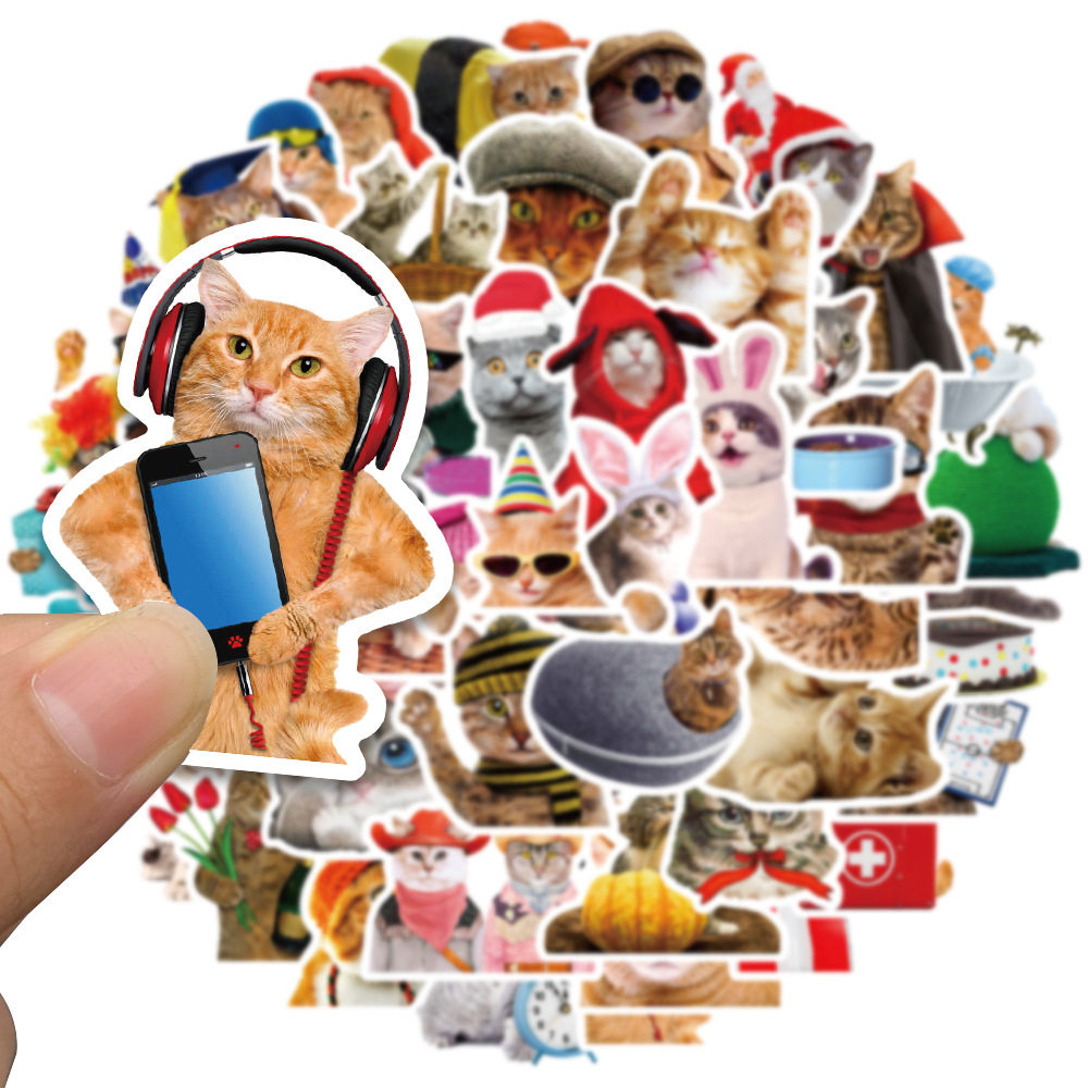 50张嘻哈猫咪外网梗网红表情包涂鸦贴行箱笔记本电脑ipad手机贴纸
