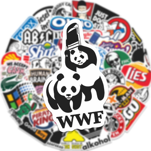 50枚个性欧美标志潮牌logo恶搞魔改行李箱电脑咖啡水杯防水贴画