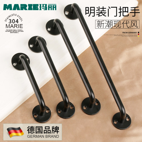 明装黑色不锈钢老式柜门拉手拉手