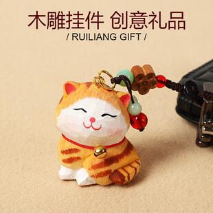2025新款网红汽车钥匙扣挂件手工木雕猫咪书包挂饰女生日礼物爆款