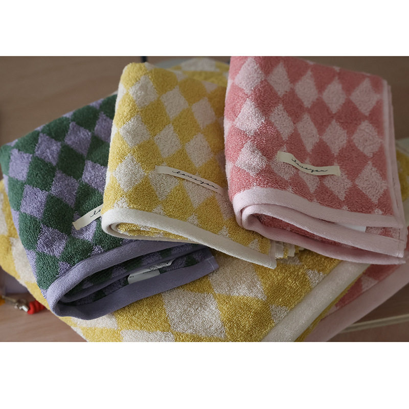 新品复古VINTAGE菱形格方巾 精梳全棉成人毛巾 色织提花工艺浴巾