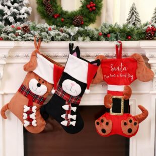 圣诞节装饰品 欧美立体动物袜圣诞树挂件卡通猫狗糖果袋 橱窗装扮