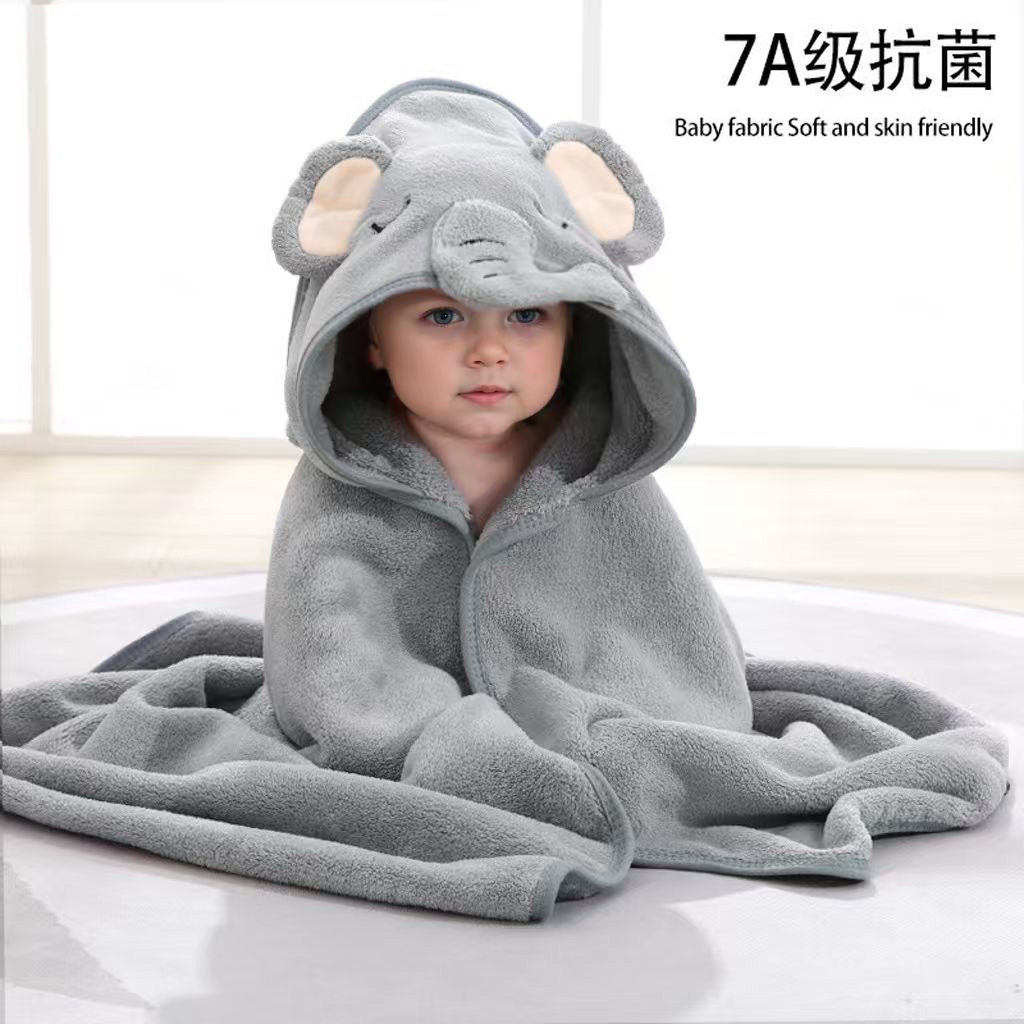 婴儿卡通包被珊瑚绒吸水儿童浴巾绣花抱毯带帽斗篷新生儿抱被小童
