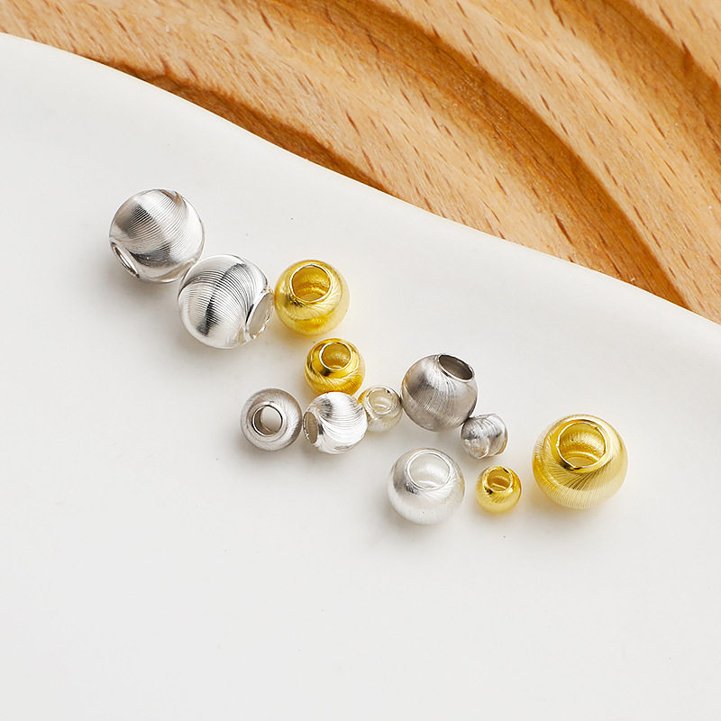 S925纯银镀金猫眼隔珠配件 DIY串珠编绳项链手链吊坠圆珠饰品材料