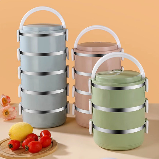 保温饭盒不锈钢饭盒学生多层便当盒圆形大容量户外密封餐盒