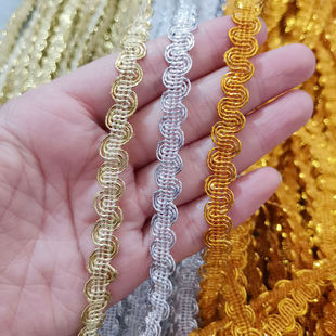 8MM金银丝波纹花边-金中弯带银色 波浪S弯曲福猪辅料织带服装辅料