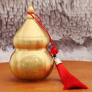 黄铜避火龙葫芦瓶化解厨房西北角乾位火烧天门红流苏铜葫芦摆件纯