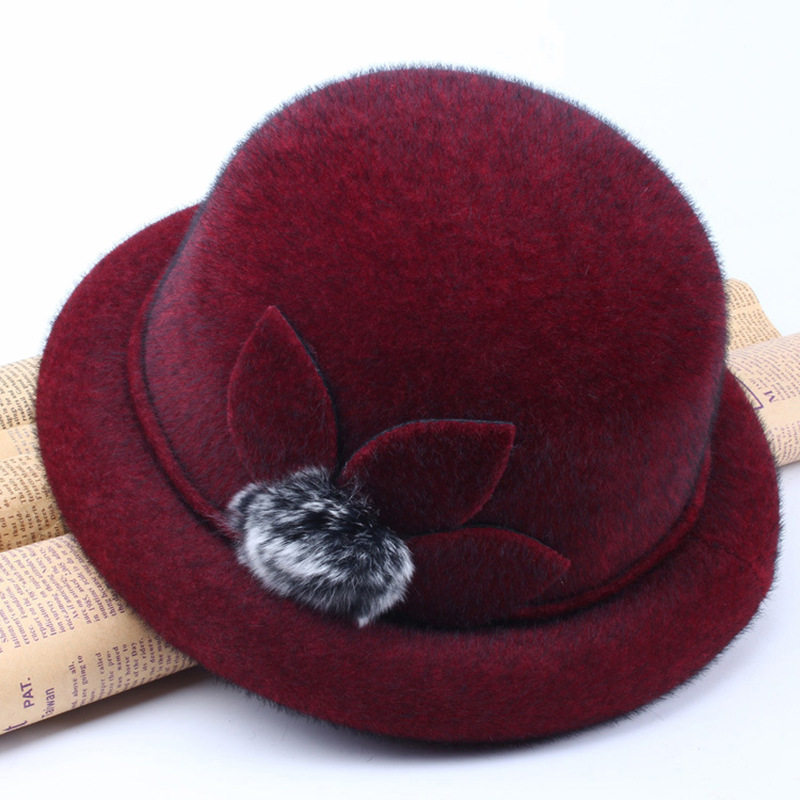 老人帽子女仿水貂毛礼帽中老年妈妈秋冬薄款小圆帽奶奶老太太盆帽