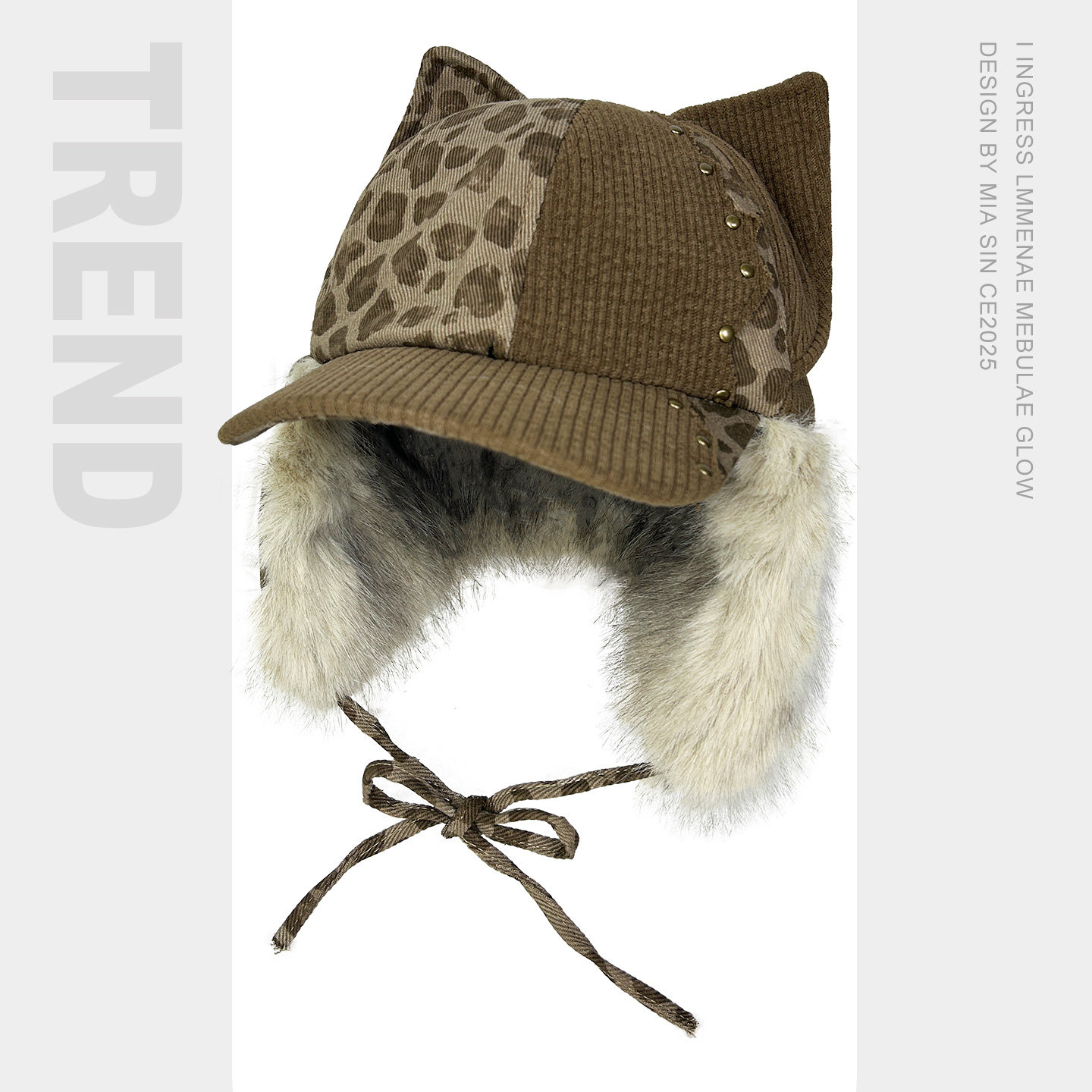 美式豹纹y2k猫耳朵护耳雷锋帽女