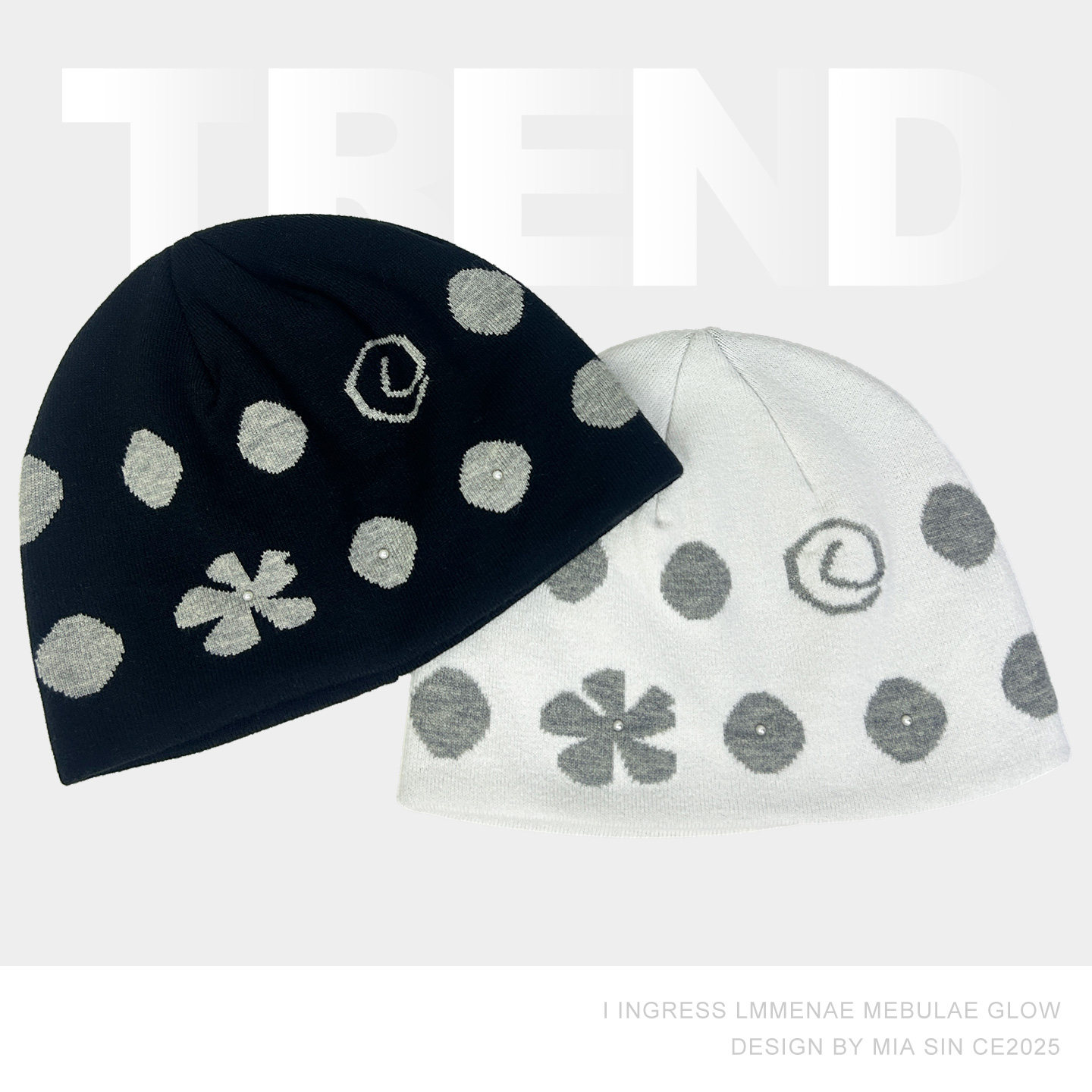 韩系波点小花秋冬保暖针织帽子女