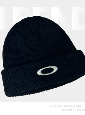 美式vintage刺绣O字母冷帽男女秋冬保暖套头针织帽户外滑雪毛线帽