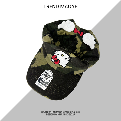 韩国天使翅膀kitty猫迷彩棒球帽