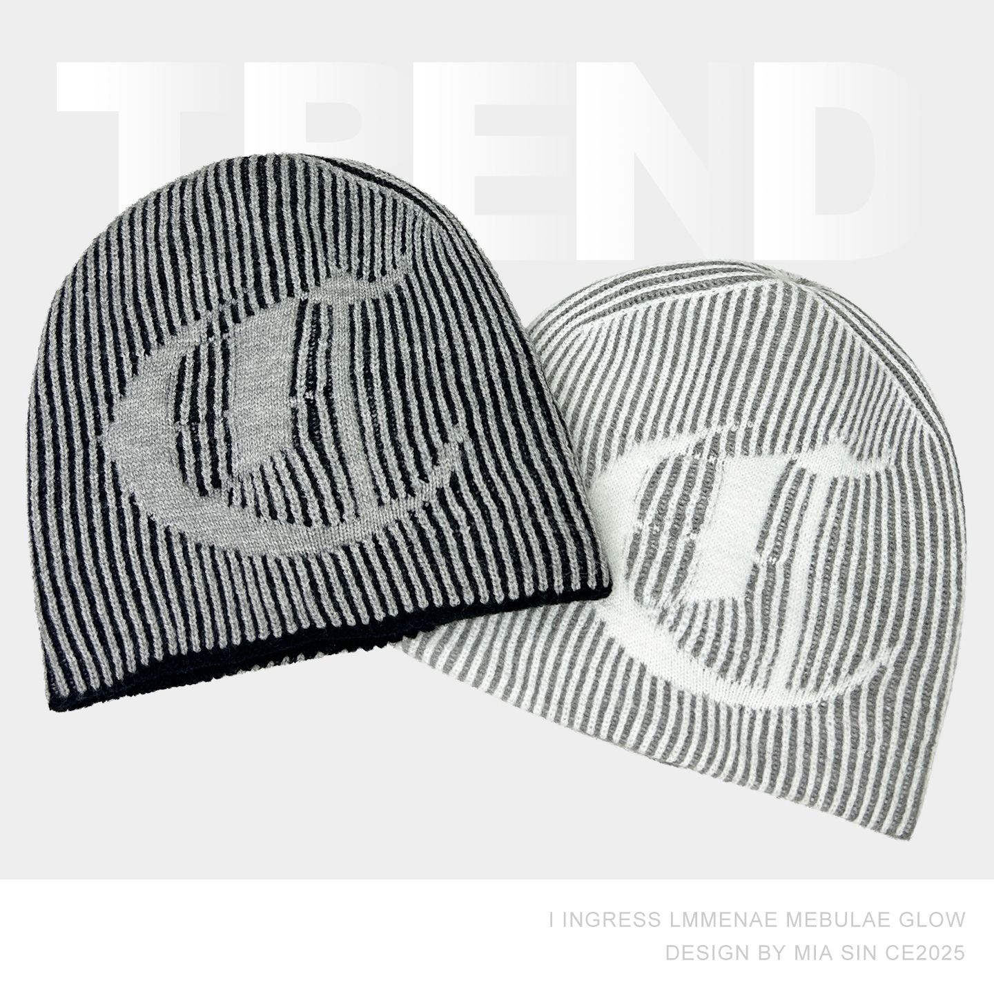 韩国提花条纹字母双面戴针织帽子