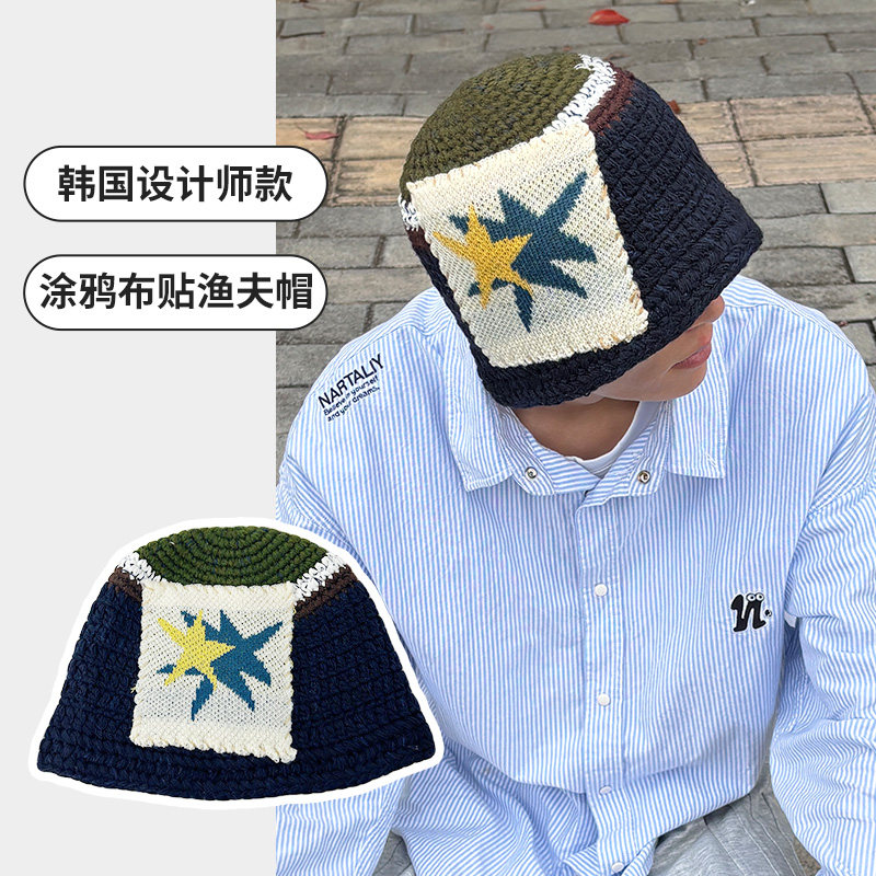 韩国小众炒鸡厚手工情侣渔夫帽