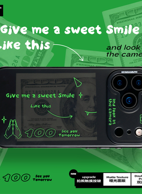 PAPERWORKS原创隐藏DOLLAR图案哑光双层印刷黑色半透卡通适用于苹果iPhone17ProMax相机触摸按键16标准手机壳