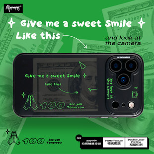 PAPERWORKS原创隐藏DOLLAR图案哑光双层印刷黑色半透卡通适用于苹果iPhone17ProMax相机触摸按键16标准手机壳