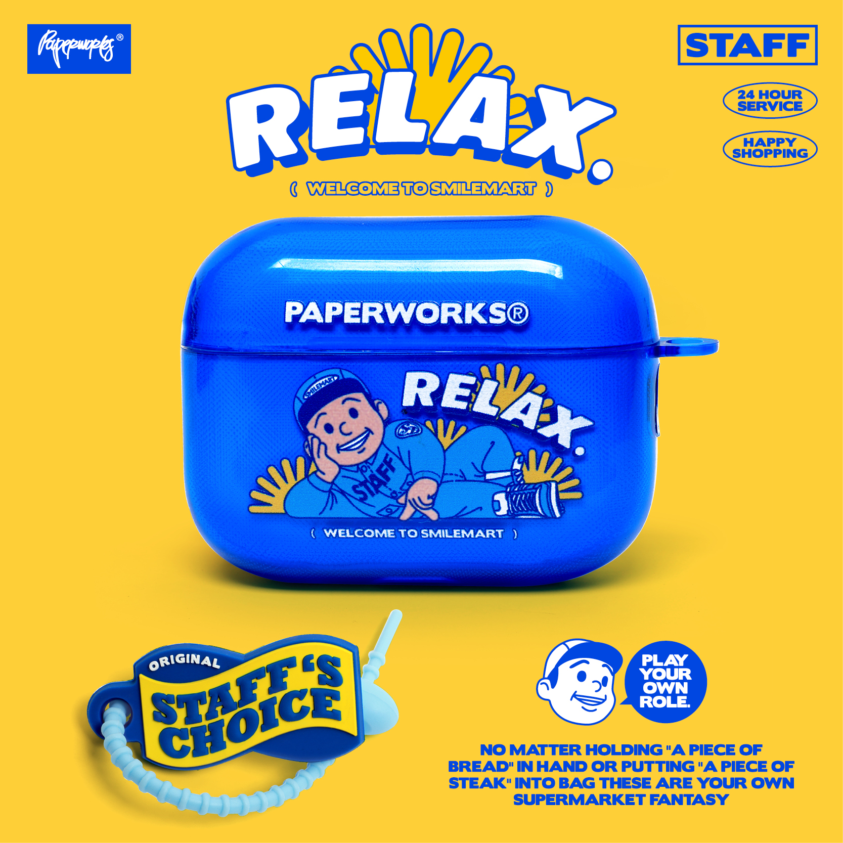 PAPERWORKS原创RELAX STAFF图案克莱因蓝透明耳机套适用苹果耳机三代AirPodsPro