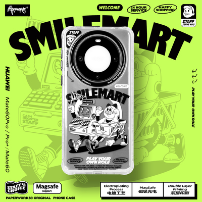 PAPERWORKS原创SMILEMART'S STAFF英文款电镀银色磁吸充电MagSafe刷适用于华为Mate70Pro+60全包手机壳