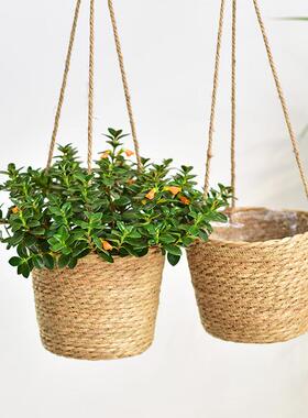 草编吊篮花盆绿萝金鱼吊兰盆栽吊挂花篮北欧阳台悬挂装饰壁挂花盆