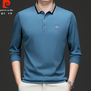 皮尔卡丹长袖 T恤男中年商务休闲秋季 衣服爸爸装 棉体恤翻领Polo衫