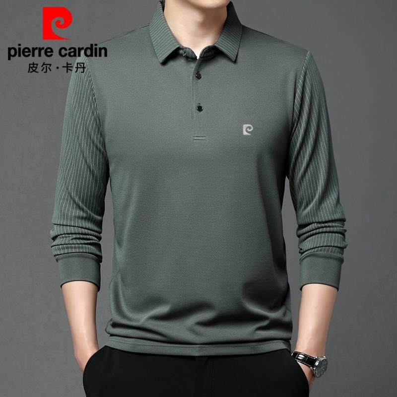 皮尔卡丹2024春季薄款假两件POLO衫高档男士长袖T恤针织打底衫男