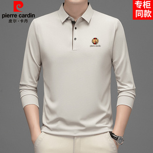 皮尔卡丹桑蚕丝长袖 T恤男春秋季 中年商务休闲宽松翻领男士 POLO衫